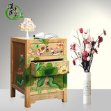 新中式床头柜现代床边柜简约实木储物柜田园漆器卧室边柜彩绘家具