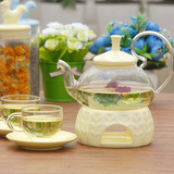 英式彩泥透明玻璃陶瓷过滤花茶茶具套装加热水果茶壶下午茶茶具