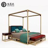 新中式实木床 现代简约双人床 婚床 酒店沙发 禅意实木床家具定制