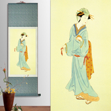 丝绸卷轴国画日式餐厅日本料理装饰画日本仕女图浮世绘挂画仕女图