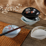 日式家用和风釉下彩米饭碗韩式创意陶瓷餐具梅花樱花沙拉碗双尖碗
