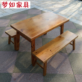 餐饮碳化全实木古典餐桌椅松木家具加厚1.2米农家乐饭店圆桌6人