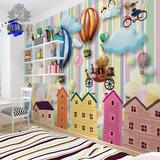 3D立体环保热气球大型壁画 客厅卧室儿童房壁纸 可爱卡通主题墙纸