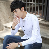 卡宾BGB长袖男装青年修身新款格子男士潮衬衣印花常规韩版衬衫