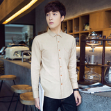 卡宾BGB长袖男装青年修身新款纯色男士潮衬衣常规方领韩版衬衫