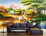 促销大型壁画客厅背景墙纸壁纸 儿童房壁画美式乡村丰收景象 油画