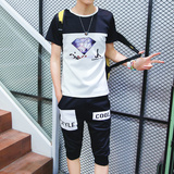 青少年夏季潮流学生韩版衣服男原宿星空短裤短袖t恤运动套装一套