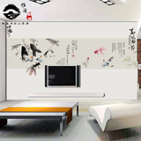 3D水墨中式山水花鸟大型壁画电视沙发背景墙纸客厅书房墙画布壁纸