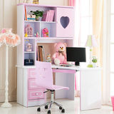 乐漫堡家具 儿童转角书桌书柜组合 卧室粉色多功能电脑桌带书架