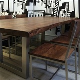 不锈钢实木餐桌美式铁艺办公会议桌酒吧桌咖啡厅长方形餐桌椅组合
