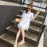 2016夏季女装时尚套装两件套韩版连衣裙夏宽松中裙短袖蕾丝流苏裙