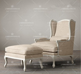 美式乡村实木单人沙发法式外贸仿古做旧沙发椅简约欧式布艺老虎椅
