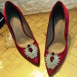 红色婚鞋夏中跟水钻水晶鞋新娘鞋伴娘尖头高跟鞋细跟女鞋女士单鞋