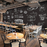 甜品咖啡店墙纸欧美复古怀旧西餐厅壁纸汉堡店涂鸦墙布3D定制壁画