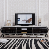 欧式电视柜黑色描银实木雕花新古典电视柜后现代法式烤漆组合