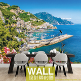 地中海风格山水背景墙壁纸3d立体墙纸客厅沙发影视墙壁画个性定做