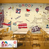 欧式创意英伦壁纸复古立体个性客餐厅咖啡馆服装店墙纸 大型壁画