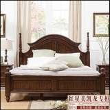 红星美凯龙美式乡村家具实木床1.8 纯黑胡桃木双人床复古美式床