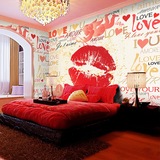 3d简约涂鸦唇印浪漫温馨婚房大型壁画卧室ktv酒吧背景墙纸壁纸