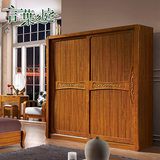 实木衣柜推拉门2米双门衣柜现代中式趟门衣柜滑移门1.8米衣橱卧室