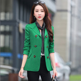 2016秋季新款纯色女装短款外套女长袖韩版修身显瘦双排扣风衣薄款