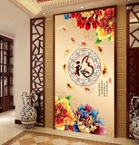 中式走廊过道墙纸 玄关背景墙壁画壁纸 3D立体墙布客厅卧室 福字