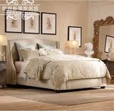 美式实木床做旧复古双人床纯实木现货婚床麻布婚床欧式布艺床
