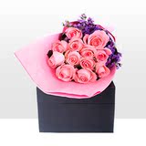 11朵粉色玫瑰花礼盒装情人节昆明同城速递鲜花批发云南蔓碧伊媚诗