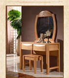高端实木橡木卧室带镜现代中式简约带妆凳木质抽屉梳妆台特价包邮