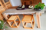 原木配石头茶桌椅组合简约现代实木咖啡洽谈长桌办公桌随形独板