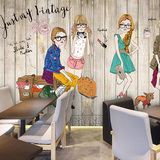 大型壁画无缝小资女孩时尚壁纸休闲咖啡站餐厅潮流服装店客厅墙纸