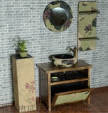 中式复古中国风实木浴室柜落地台盆柜艺术台上盆洗手柜 荷韵芬芳