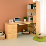 组合松木电脑桌实木家具定做办公桌带书柜家用台式写字台原木色