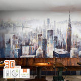 3d个性手绘建筑油画壁纸客厅餐厅咖啡厅休闲吧玄关KTV墙纸壁画PVC