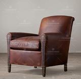 美式复古皮艺老虎椅欧式做旧客厅真皮休闲单人沙发椅布艺洽谈椅子