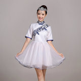 新款成人青花瓷大合唱服中国风女长裙演出服短款古筝演奏舞蹈礼服
