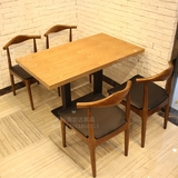 实木牛角椅西餐咖啡厅桌椅肯德基快餐桌椅时尚奶茶甜品店桌椅组合