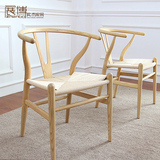 展博实木北欧现代简约创意橡木书房丫椅子全实木家用办公木质椅子