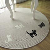 圆形地毯四只黑猫可水洗防滑地垫可水洗薄款80100直径电脑椅垫