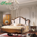 美式家具全实木欧式高箱床油蜡皮1.8米双人床卧室公主床婚床特价