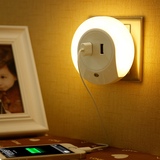 创意插电光控led感应小夜灯 卧室简约USB插座充电器床头小夜灯