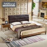北欧风格纯实木床日式床现代简约双人床1.8米实木床卧室软靠背床