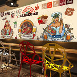 3d美式啤酒壁画餐厅烤肉小吃店BBQ烧烤店墙纸牛排海鲜汉堡壁纸pvc