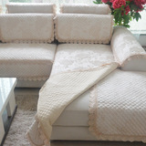 米灰色棉麻布艺夹棉绗缝防滑沙发垫简约现代欧式四季皮实木坐垫巾