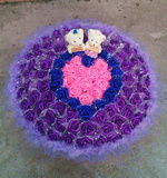 99支心形紫色卡通花束仿真玫瑰个公仔礼盒花 求婚订婚生日礼物