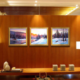 专业纯手绘风景油画雪景日出三联客厅卧室装饰画挂画可定制