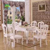 欧式餐桌大理石伸缩餐桌椅组合6人小户型长方形折叠实木圆桌1.2米
