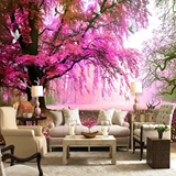 无缝3D大型壁画 时尚粉色浪漫樱花大树风景电视卧室背景墙纸壁纸