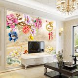 3D立体玉雕壁画 墙纸家和富贵荷花牡丹客厅电视背景墙壁纸5d壁画