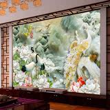 客厅大型壁画3d立体无缝电视背景墙纸壁画孔雀仙鹤玉雕家和富贵